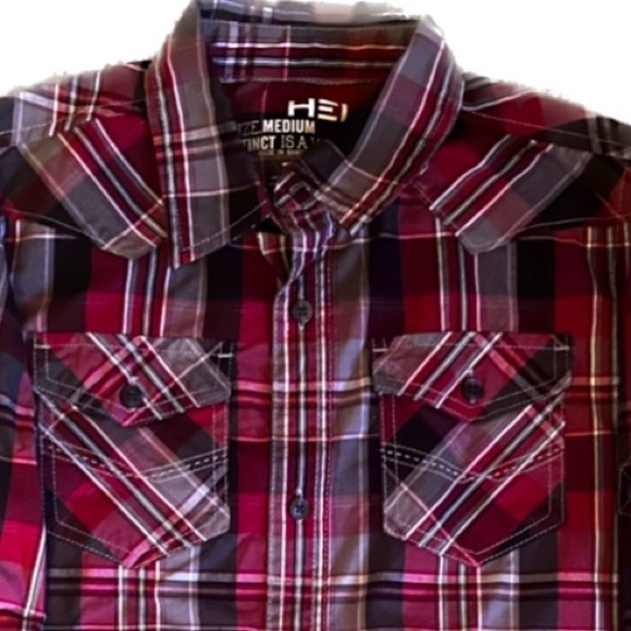 Helix red and black plaid button down shirt. Excellent condition. Boys size M - Picture 2 of 5